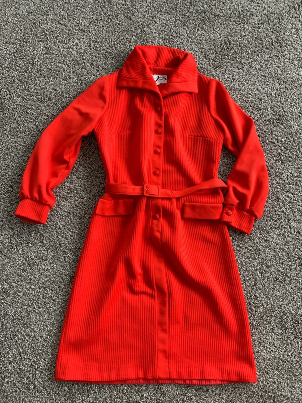 Vintage Red Belted Ribbed Shirt Dress